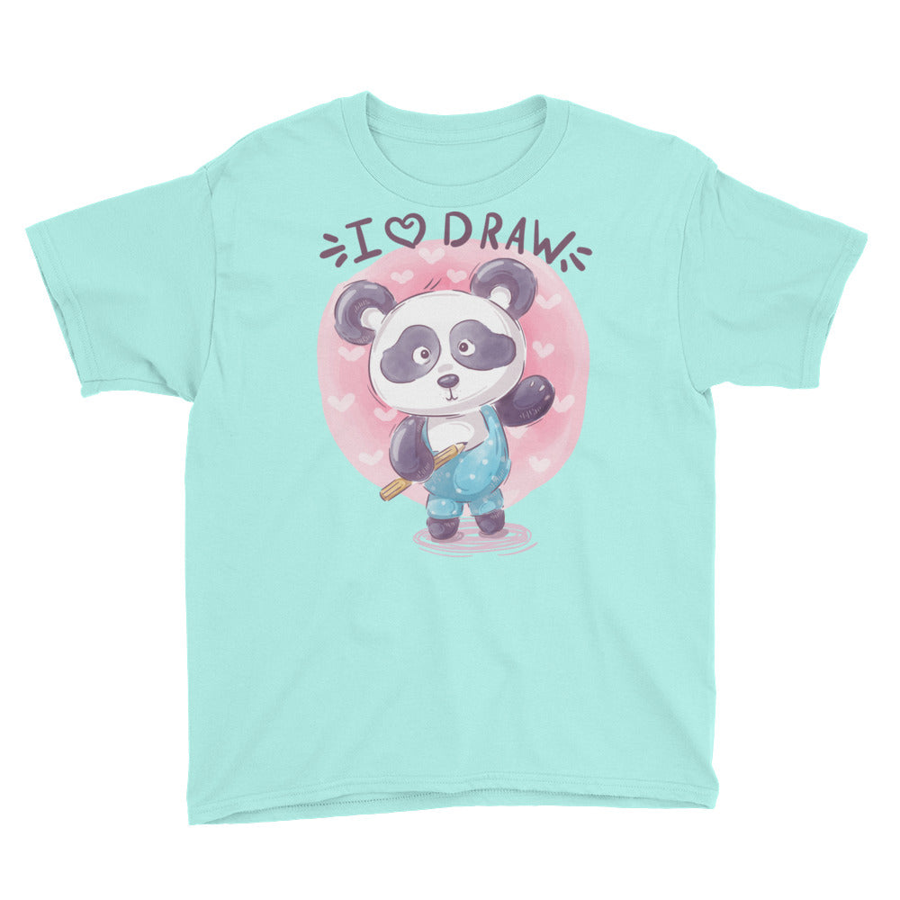 teddy panda Youth Short Sleeve T-Shirt I Love Draw  T-Shirt