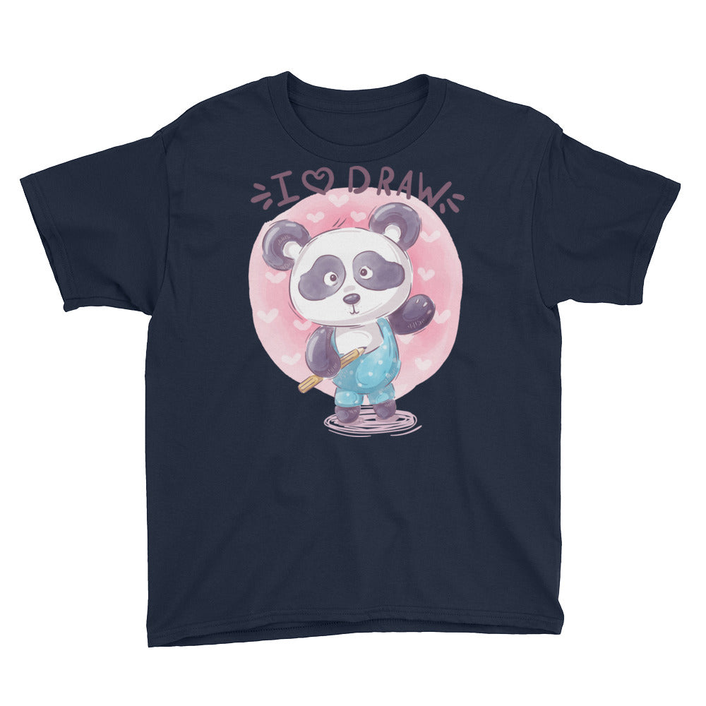 teddy panda Youth Short Sleeve T-Shirt I Love Draw  T-Shirt