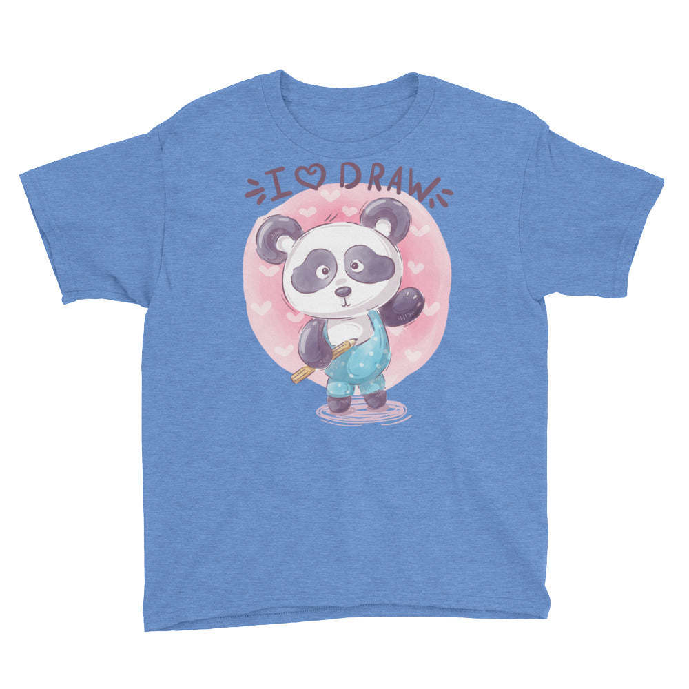 teddy panda Youth Short Sleeve T-Shirt I Love Draw  T-Shirt