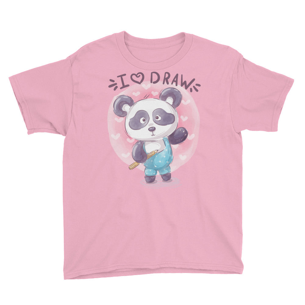 teddy panda Youth Short Sleeve T-Shirt I Love Draw  T-Shirt