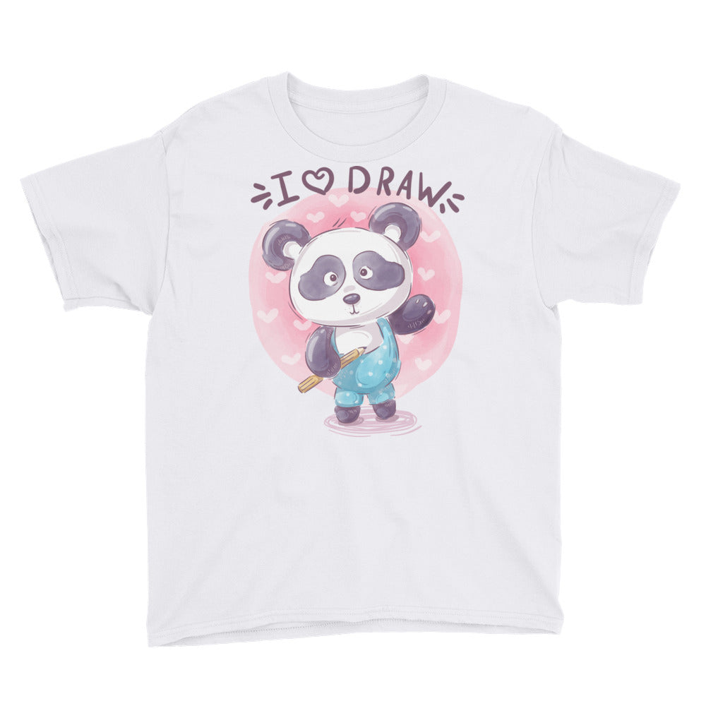 teddy panda Youth Short Sleeve T-Shirt I Love Draw  T-Shirt