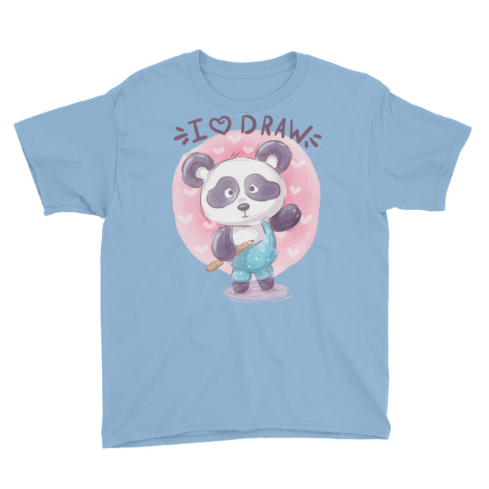 teddy panda Youth Short Sleeve T-Shirt I Love Draw  T-Shirt