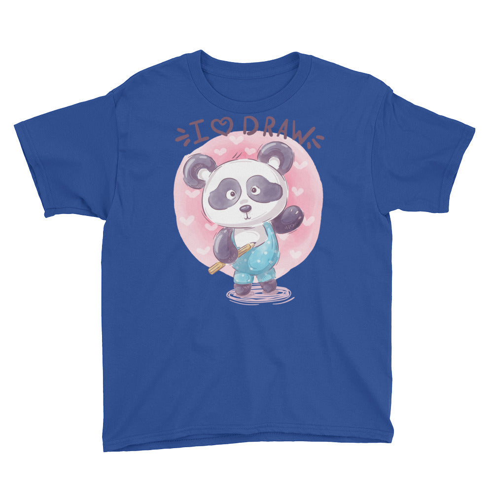 teddy panda Youth Short Sleeve T-Shirt I Love Draw  T-Shirt