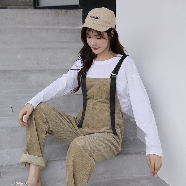 Autumn Winter Korean Fashion Corduroy Maternity Jumpsuits Adjustable Bib Pants for Pregnant Women