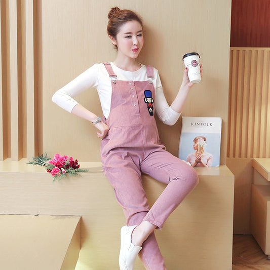 Corduroy Maternity Bib Pants Autumn Fashion Loose Adjustable Ties Waist Jumpsuits for Pregnant Women