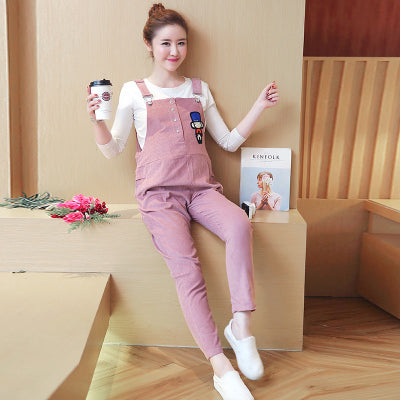 Corduroy Maternity Bib Pants Autumn Fashion Loose Adjustable Ties Waist Jumpsuits for Pregnant Women