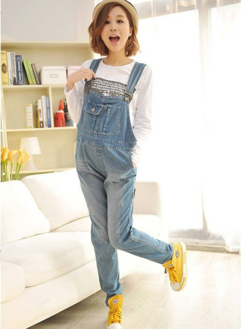 Fashion Thin Denim Blue Maternity Bib Overall Jeans with Pockets Jumpsuits Clothes for Pregnant Women