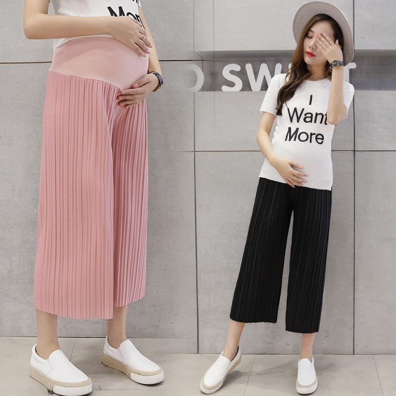 Summer Belly Maternity Pants Clothes for Pregnant Women Wide Leg Elastic Waist Maternity Trousers PLus size Pregnacy Clothes