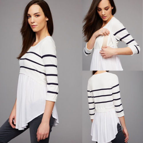 Women's Maternity Clothes Breastfeeding Tops 3/4 Sleeve Nursing T-shirt Blouse