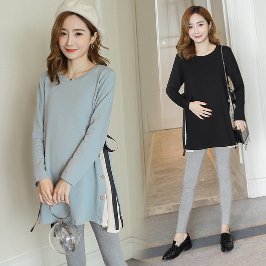 Side Splits Bandage Maternity Shirts 2019 Spring Korean Fashion Loose Clothes for Pregnant Women Fall Pregnancy Tops Tunic