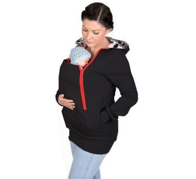 Women's Hooded Maternity Clothes New Autumn Winter Mother Clothing Plus Size Zipper Baby Carrier Sweatshirt