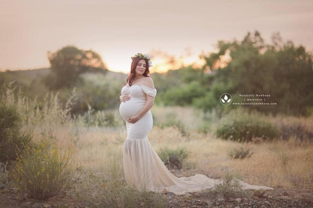 Maternity photography props Pregnancy Cloth Cotton+Chiffon Maternity Off Shoulder Half Circle Gown shooting photo pregnant dress