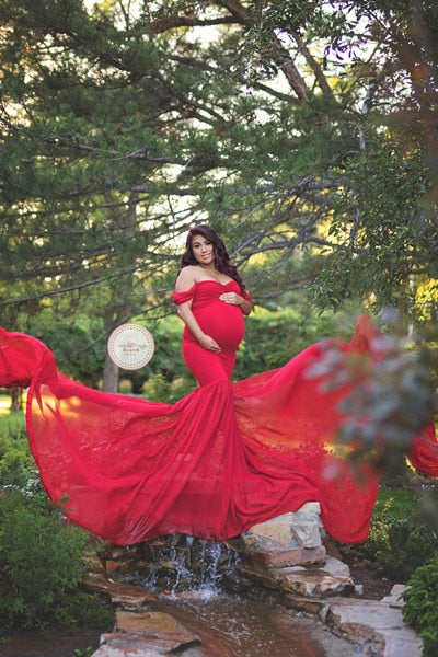 Maternity photography props Pregnancy Cloth Cotton+Chiffon Maternity Off Shoulder Half Circle Gown shooting photo pregnant dress