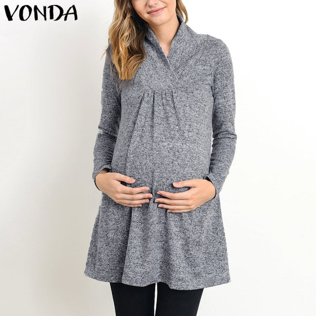 2019 Spring Autumn Maternity Clothings Pregnant Women Casual Loose Long Sleeve Blouses Shirts Pregnancy Plus Size Tops