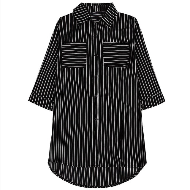 VONDA Maternity Clothings Pregnant Women Blouses 2019 Pregnancy Lapel 3/4 Sleeve Casual Loose Striped Shirts Plus Size Oversized