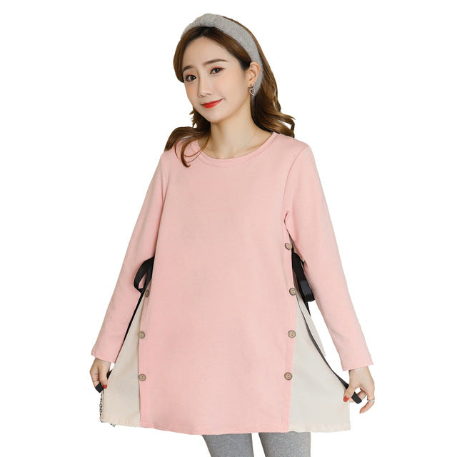 Side Splits Bandage Maternity Shirts 2019 Spring Korean Fashion Loose Clothes for Pregnant Women Fall Pregnancy Tops Tunic