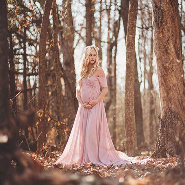 Elegant Maternity Dresses for Photo Shoot Sexy V Neck Off Shoulder Pregnancy Photography Dress Pregnant Women Party Maxi Dress