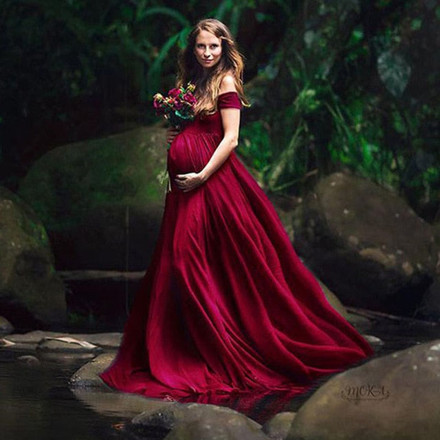 Elegant Maternity Dresses for Photo Shoot Sexy V Neck Off Shoulder Pregnancy Photography Dress Pregnant Women Party Maxi Dress