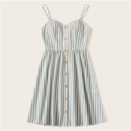 Button Front Striped Slip Dress