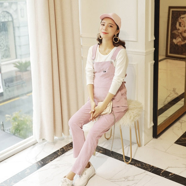 Pregnant Women Jumpsuit Maternity Corduroy Casual Pants Spring And Autumn Overalls Roupa Gestante Trousers