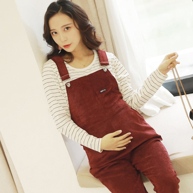 Pregnant Women Jumpsuit Maternity Corduroy Casual Pants Spring And Autumn Overalls Roupa Gestante Trousers