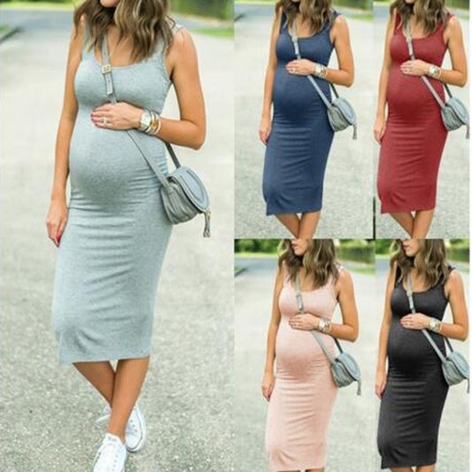 Motherhood Maternity Clothes Pregnancy Dress Elastic Waist Long Dress