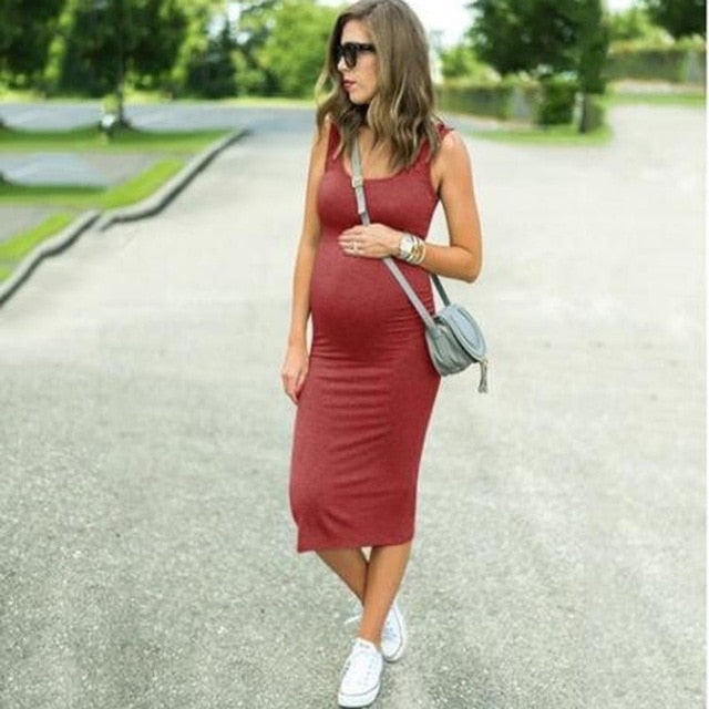 Motherhood Maternity Clothes Pregnancy Dress Elastic Waist Long Dress